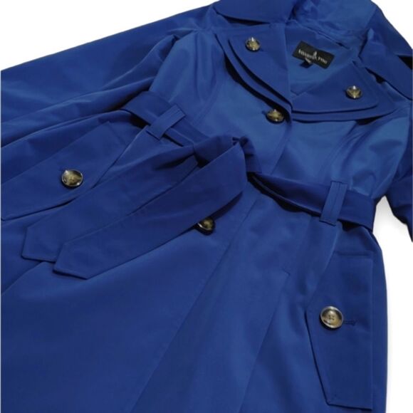 LONDON FOG BLUE Spring HOODED DOUBLE BREASTED TRENCH COAT US XS NWOT - Picture 3 of 16